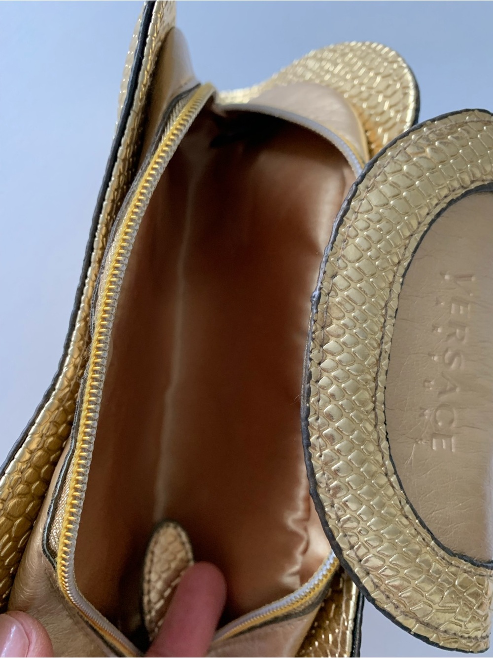 Versace Gold Leather Clutch with Textured Trims - Picture 7 of 10